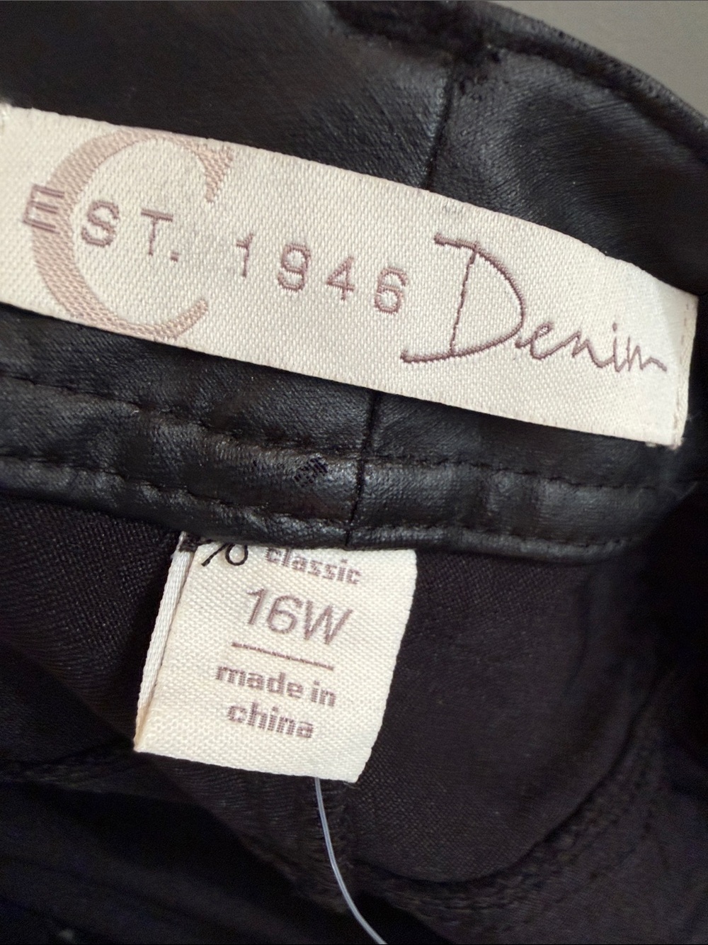 EST. 1946 Denim Black Coated Skinny Pants Jeans Size 16W Leather Look - Picture 4 of 8